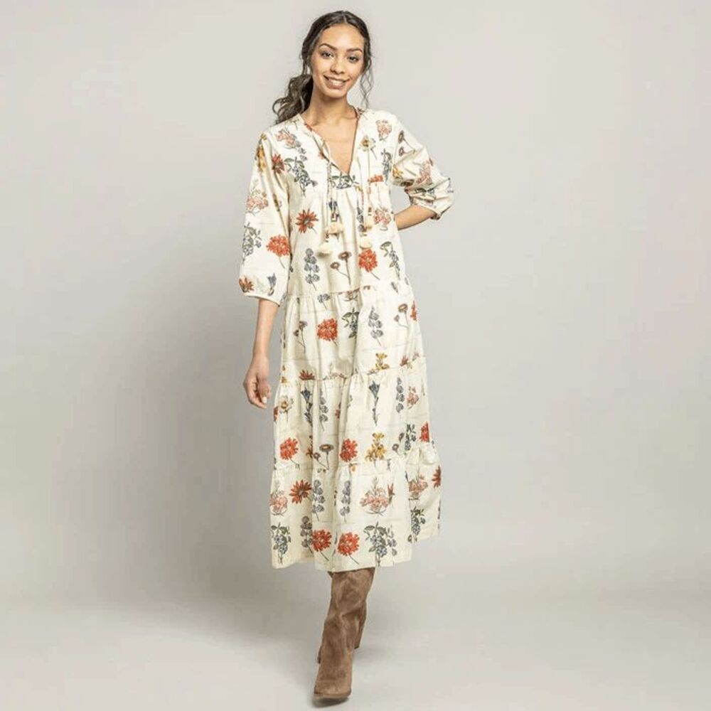 Pink Chicken Notebook Botanical Floral Indira Midi Dress Women's Size XS